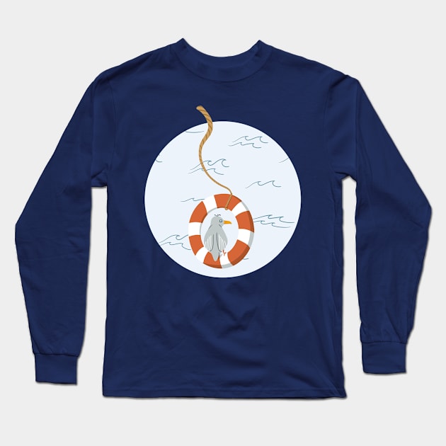 Funny seagull chilling in life buoy Long Sleeve T-Shirt by nobelbunt